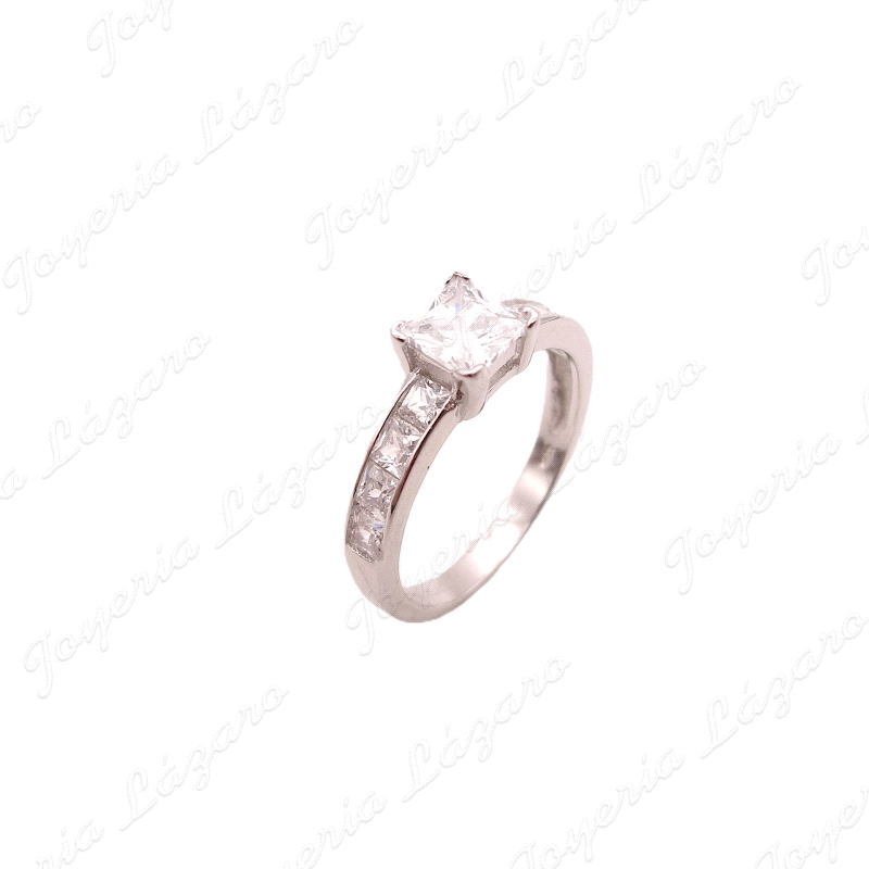 SORTIJA PLATA  SOLITARIO CIRCNOTA CUADRADA 4 GARRAS CIRCOS CARRIL BRAZ