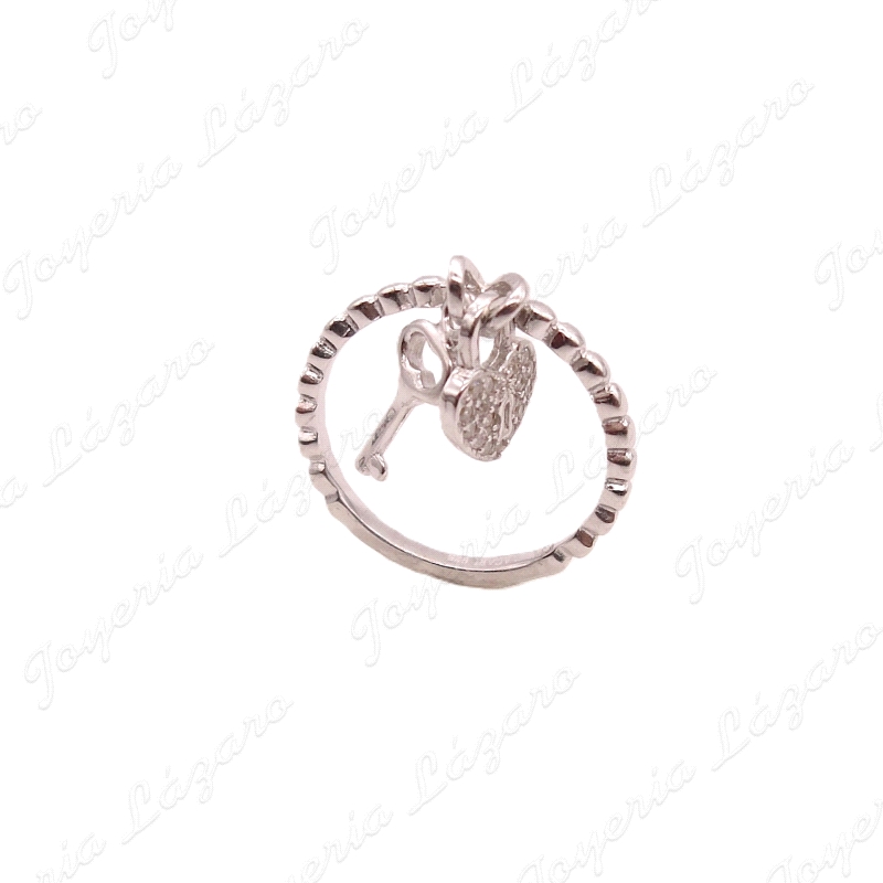 SORTIJA PLATA BOLITAS FETICHE CORAZON+LLAVE