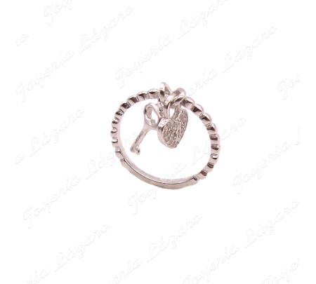 SORTIJA PLATA BOLITAS FETICHE CORAZON+LLAVE