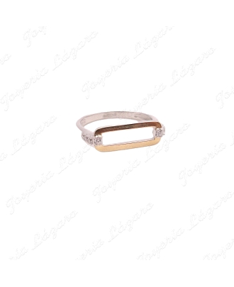 SORTIJA PLATA+ORO 9KT  RECTANGULO ORO+CIRCONITAS
