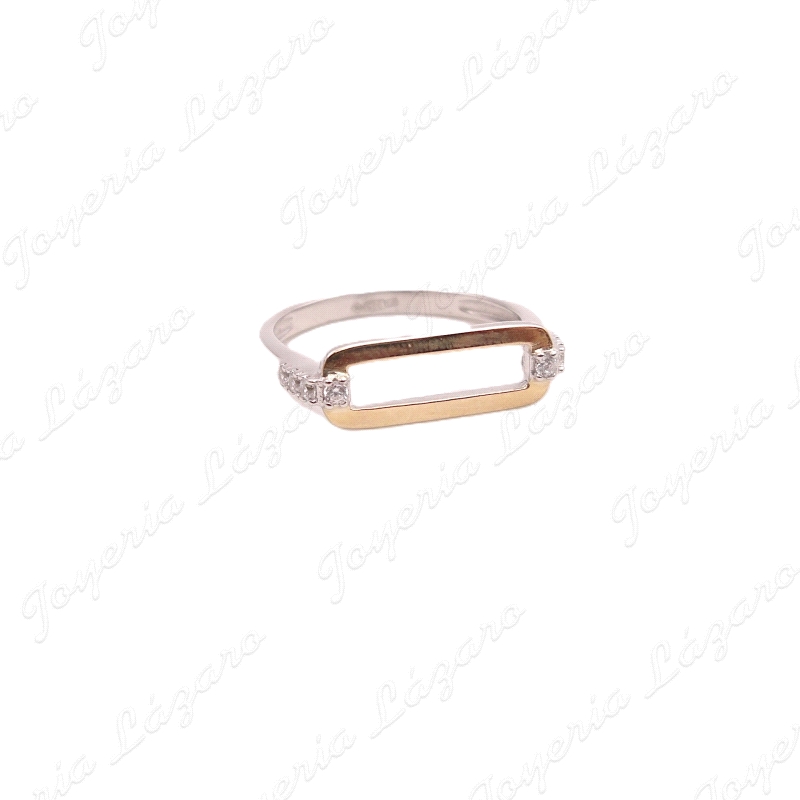 SORTIJA PLATA+ORO 9KT  RECTANGULO ORO+CIRCONITAS