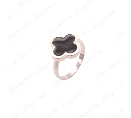 SORTIJA PLATA+ORO 9KT TREBOL NEGRO FILOS ORO