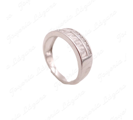 SORTIJA PLATA MEDIA ALIANZA BANDA BAGUETTE + BANDA ENGASTE