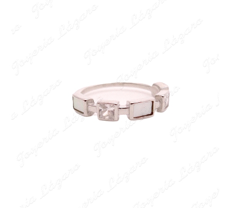 SORTIJA PLATA CUADRADOS NACAR+CIRCO CUADRADAS