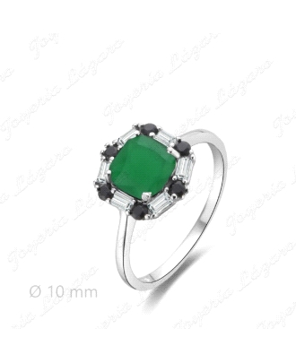 SORTIJA PLATA CUAJO VERDE GARRAS+CIRCONITAS B/N