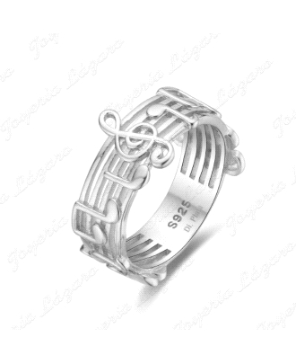 SORTIJA PLATA PENTAGRAMA NOTAS MUSICALES