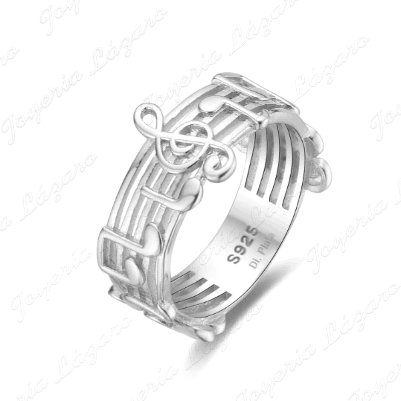 SORTIJA PLATA PENTAGRAMA NOTAS MUSICALES