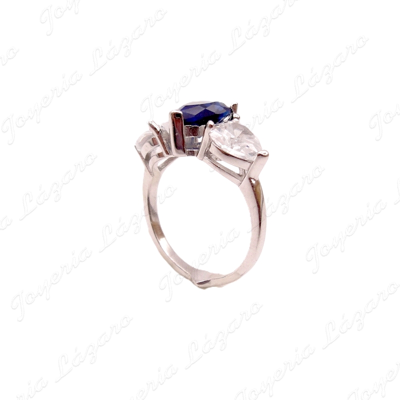 SORTIJA PLATA CIRCO. CORAZON AZUL+2 CIRCOS BLANCAS A LOS LADOS