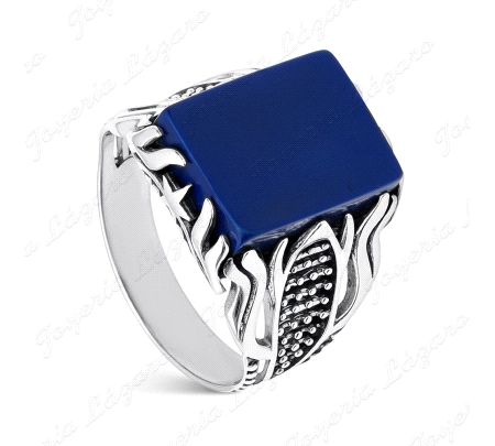 SORTIJA PLATA CABALLERO DE PLATA Y LAPISLAZULI RECTANGULAR
