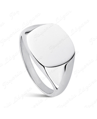 SORTIJA PLATA SELLO CABALLERO CUADRADI LISO RODIO