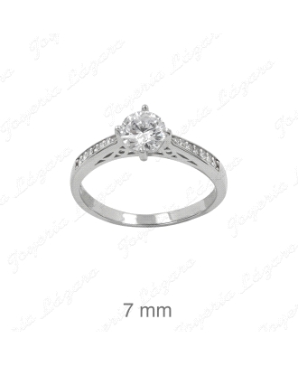 SORTIJA PLATA SOLITARIO CIRCINITA 7MM 4 GARRAS BASE CALADA