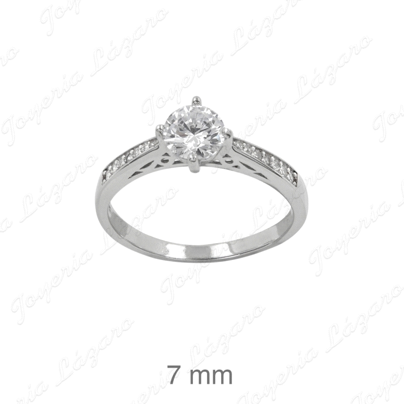SORTIJA PLATA SOLITARIO CIRCINITA 7MM 4 GARRAS BASE CALADA