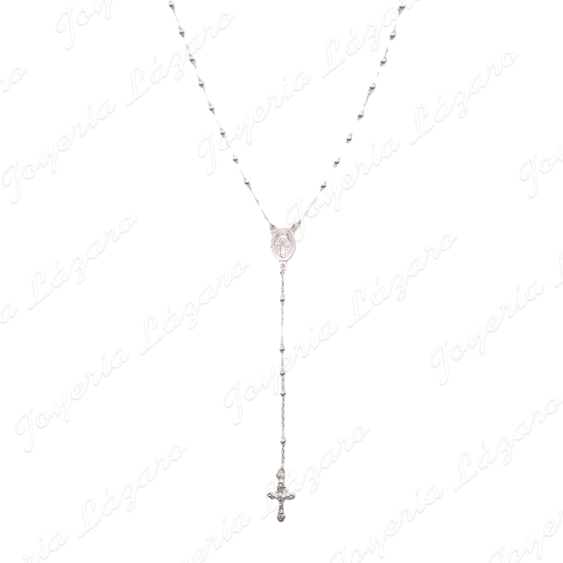ROSARIO PLATA  BOLAS 3MM V. MILAGROSA + CRUZ CON CRISTO