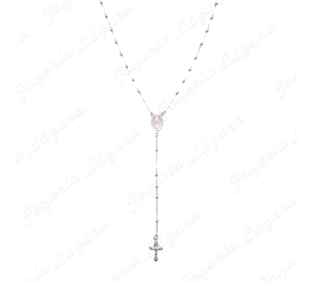ROSARIO PLATA  BOLAS 3MM V. MILAGROSA + CRUZ CON CRISTO