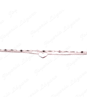 PULSERA PLATA 2 HILERAS DISEÑO CON CORAZON CHAPA