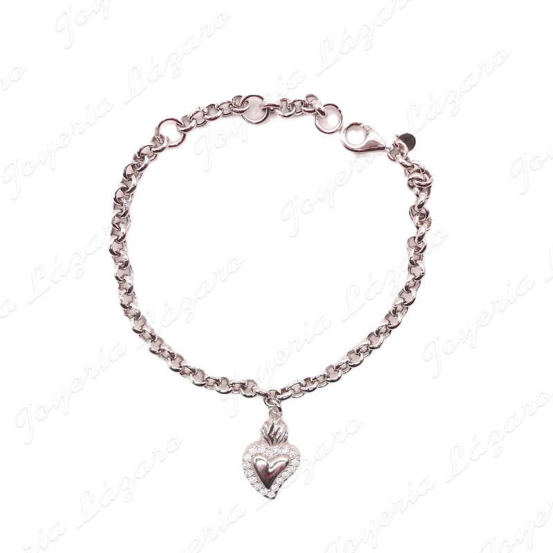 PULSERA PLATA ESLAQB. ROLO FECTICHE CORAZON CERCO MICROCIRCONITAS