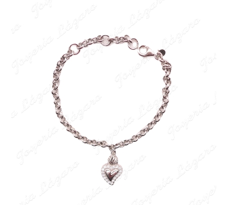 PULSERA PLATA ESLAQB. ROLO FECTICHE CORAZON CERCO MICROCIRCONITAS