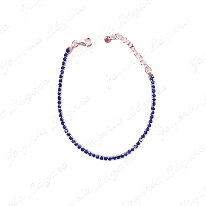 PULSERA PLATA CIRCONITAS AZULES BOCELADAS ARTICULADAS