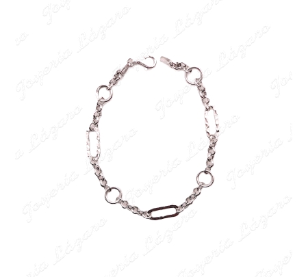 PULSERA PLATA 4ESLABONES ROLO+4 AROS +4 OVALES