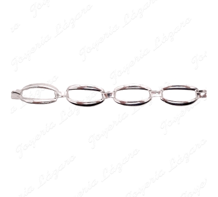 PULSERA PLATA SEMI RECTANGULOS LISOS 18X10MM