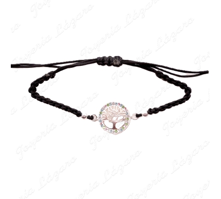 PULSERA PLATA MACRAME + ARBOL VIDA CIRCONITAS COLORES