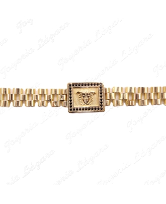 PULSERA PLATA CHAPADA ORO CUADRADO MEDUSA CERCO CIRCO NEGRAS