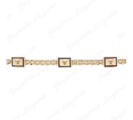 PULSERA PLATA CHAPADA ORO CUADRADOS MEDUSA CERCO CIRCO NEGRA