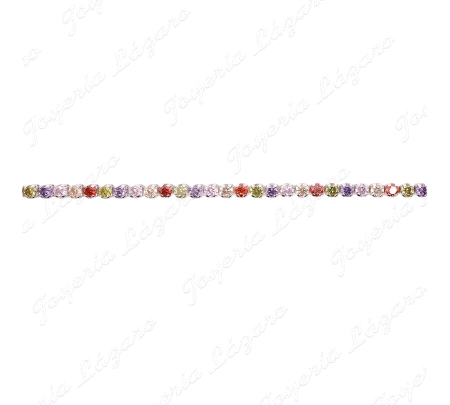 PULSERA PLATA RIVIERE CIRCONITAS MULTICOLOR 3MM