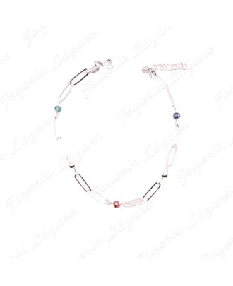 PULSERA PLATA ESLAB, FORZADOS LARGOS, BOLITAS COLORES