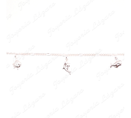 PULSERA PLATA PEZ+DELFIN+BALLENA