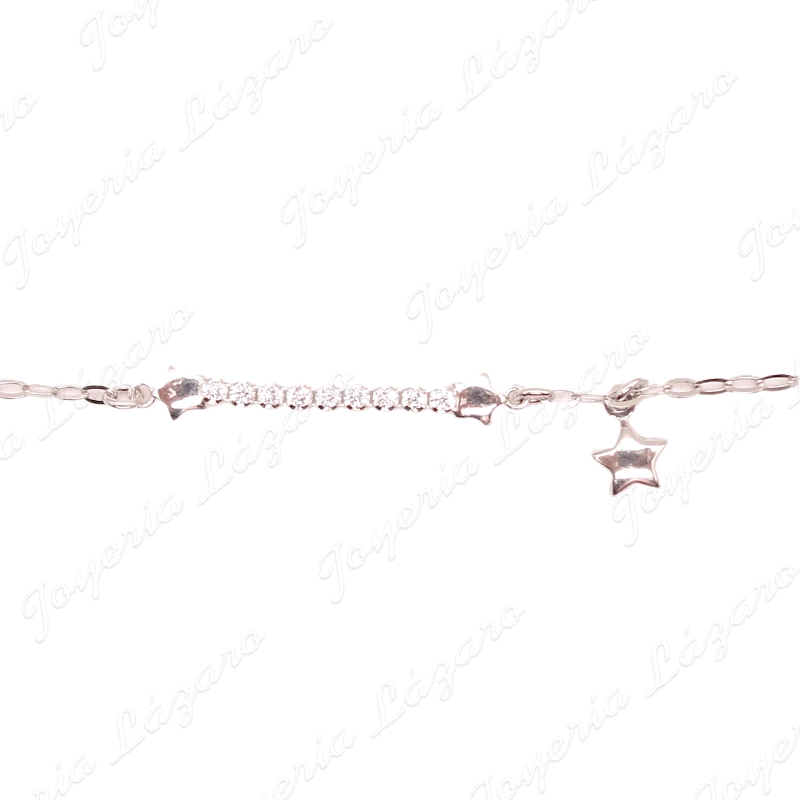 PULSERA PLATA CHATONES CIRCO ESTRELLAS +ESTRELLA COLGADA