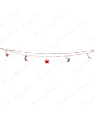 PULSERA PLATA CADENA DOBLE MOTIVOS ESTRELLAS+LUNAS