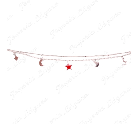 PULSERA PLATA CADENA DOBLE MOTIVOS ESTRELLAS+LUNAS