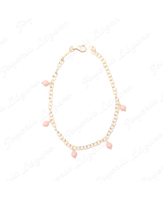 PULSERA PLATA CHAPADA ORO PERLITAS SINT. CORAL 5MM