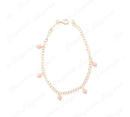 PULSERA PLATA CHAPADA ORO PERLITAS SINT. CORAL 5MM