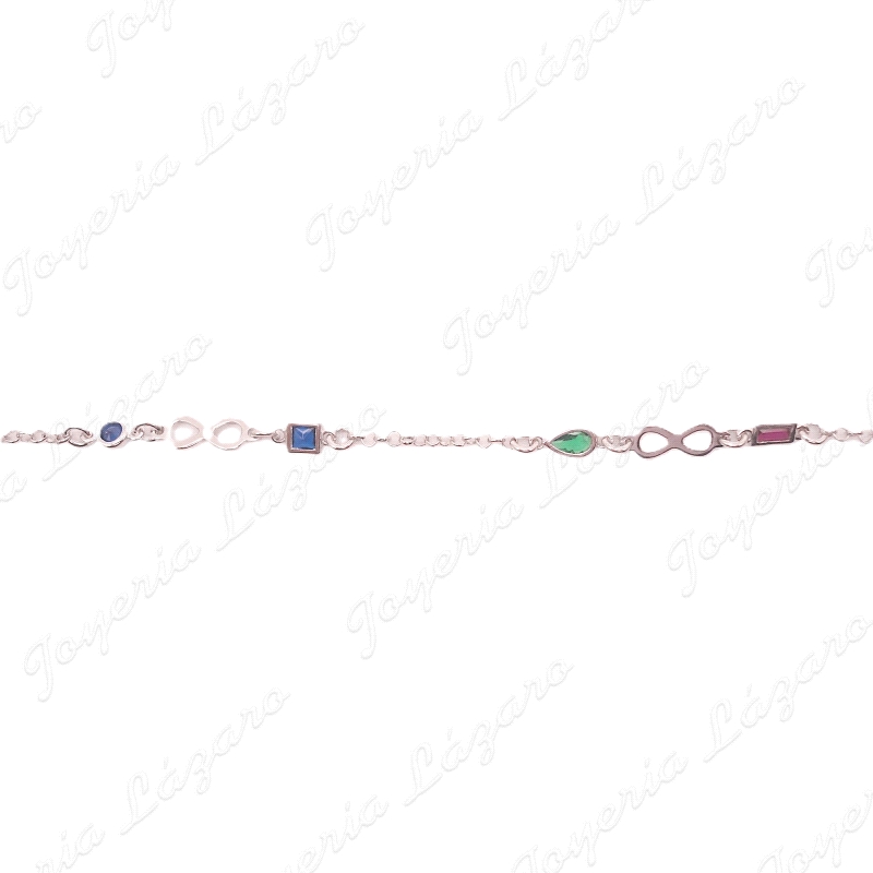 PULSERA PLATA INIFINITO PIEDRAS COLOR