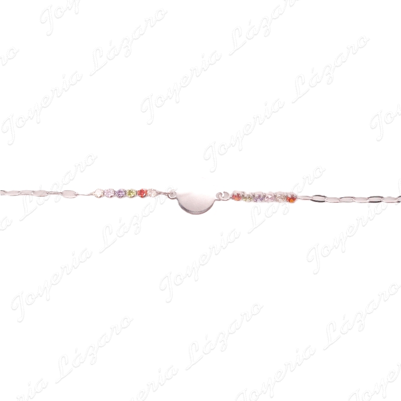 PULSERA PLATA  PIEDRAS COLORES CHAPA LISA 8MM