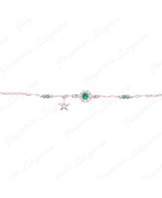 PULSERA PLATA  ESTRELLA ROSETON CIRCO PIEDRAS VERDES
