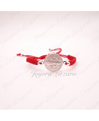 PULSERA PLATA SAN BENITO MACRAME ROJO