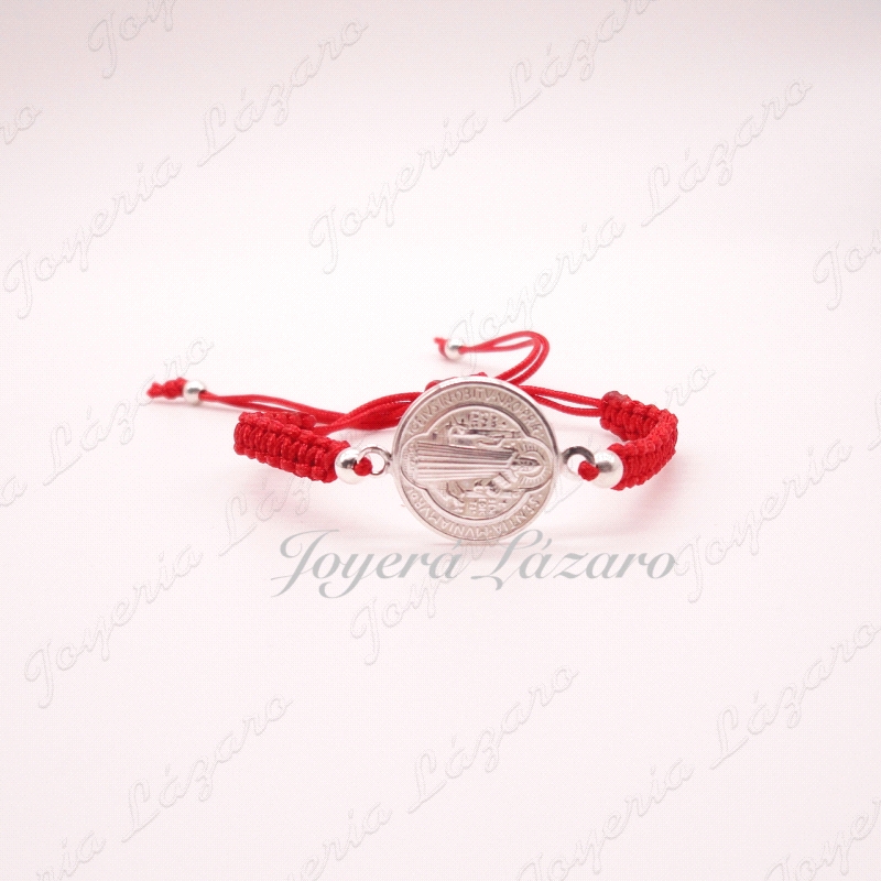 PULSERA PLATA SAN BENITO MACRAME ROJO