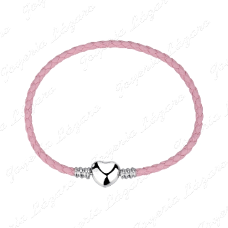 PULSERA PLATA A TU LADO TRENZADA ROSA CON CIERRE CORAZON 20 CM