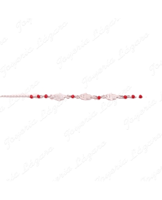 PULSERA PLATA BOLITAS ROJAS Y MANO FATIMA