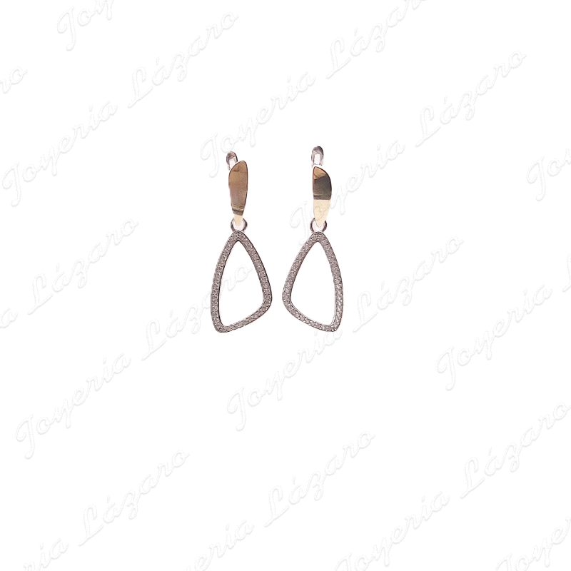 PEND. LARGOS PLATA +ORO 9KT TRAPECIOS CIRCOS BLANCAS