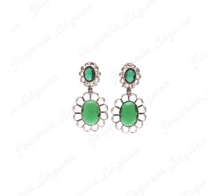 PEND. LARGOS PLATA CHAPADA PLATINO P. VERDE OVAL DOBLE ARQUILLO PEQUEÑ