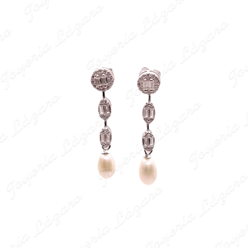 PEND. LARGOS PLATA BANDA CIRCOS BAGUETTE ENGASTE+PERLA GOTA SINT. C.PR