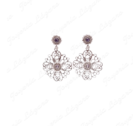 PEND. LARGOS PLATA CHAPADA PLATINO FILIGRANA SWAROVSKI MORADO