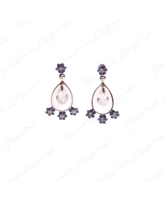 PEND. LARGOS PLATA CHAPADA PLATINO OVAL CIRCO PERA BL.+FLORES AZULES