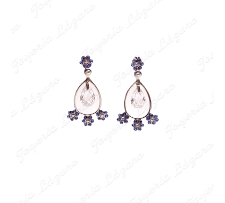 PEND. LARGOS PLATA CHAPADA PLATINO OVAL CIRCO PERA BL.+FLORES AZULES