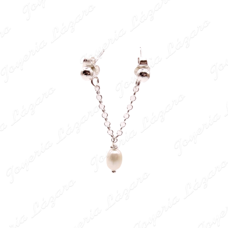 PEND. LARGOS PLATA PERLA +CADENA DOBLE PARA 1 OREJA