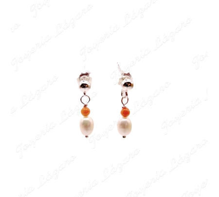 PEND. LARGOS PLATA PERLA+BOLITA CORAL PRESION